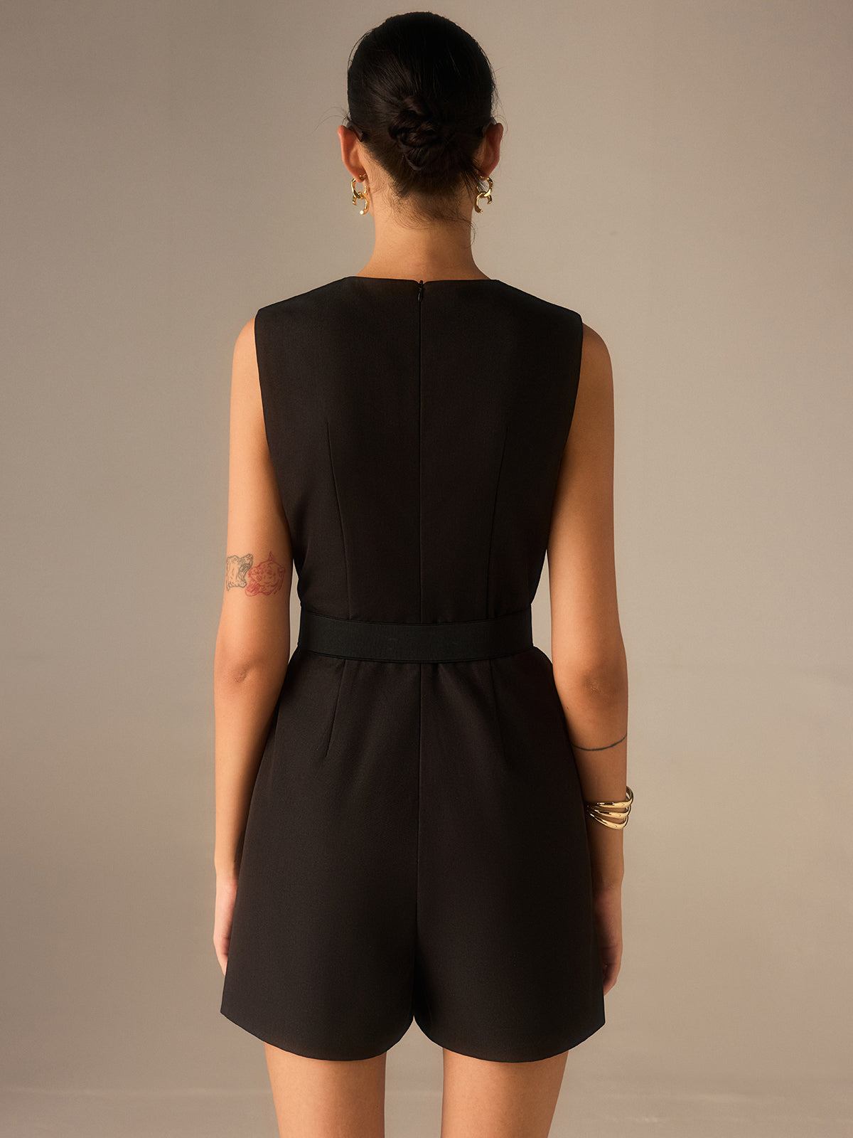 Metal Button Belted Jumpsuit
