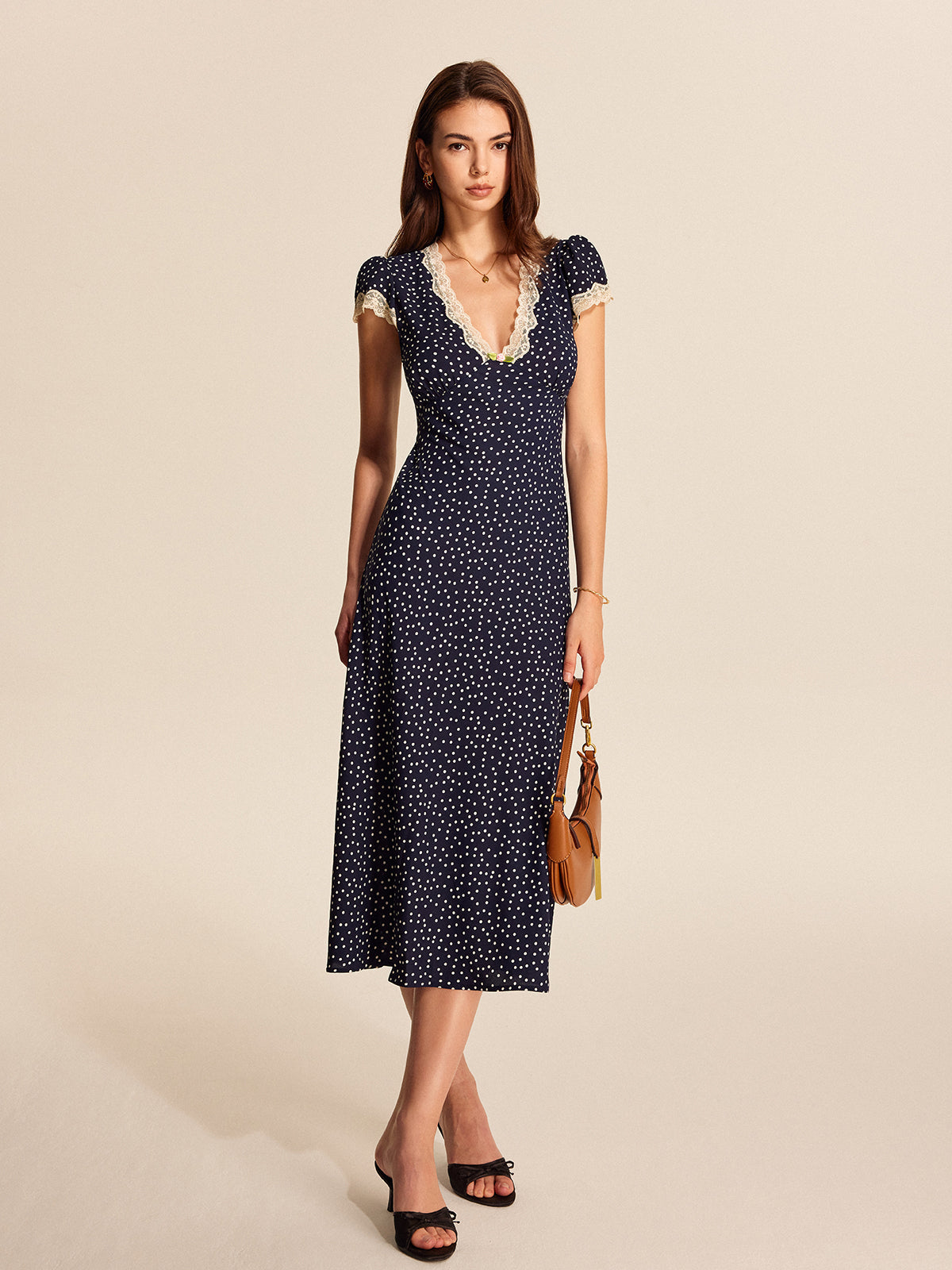 Polka Dot Lace-Trim Dress