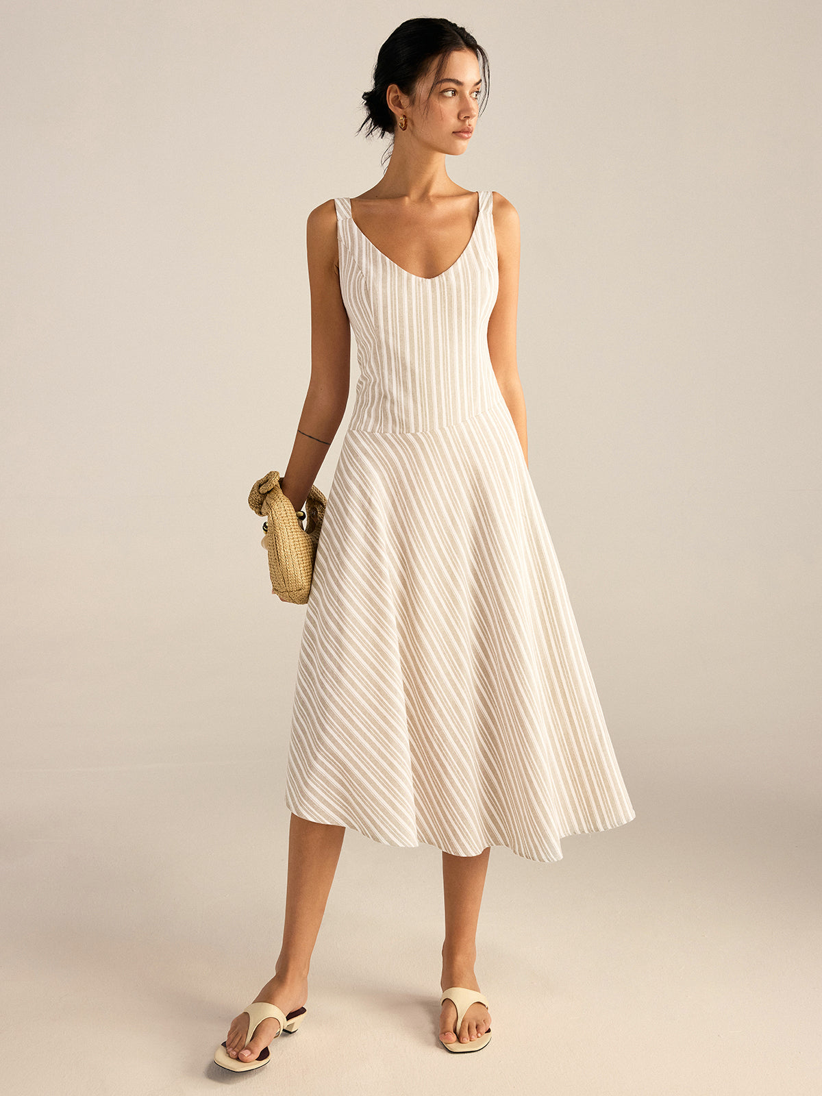 Striped Asymmetriccal Hem Midi Dress