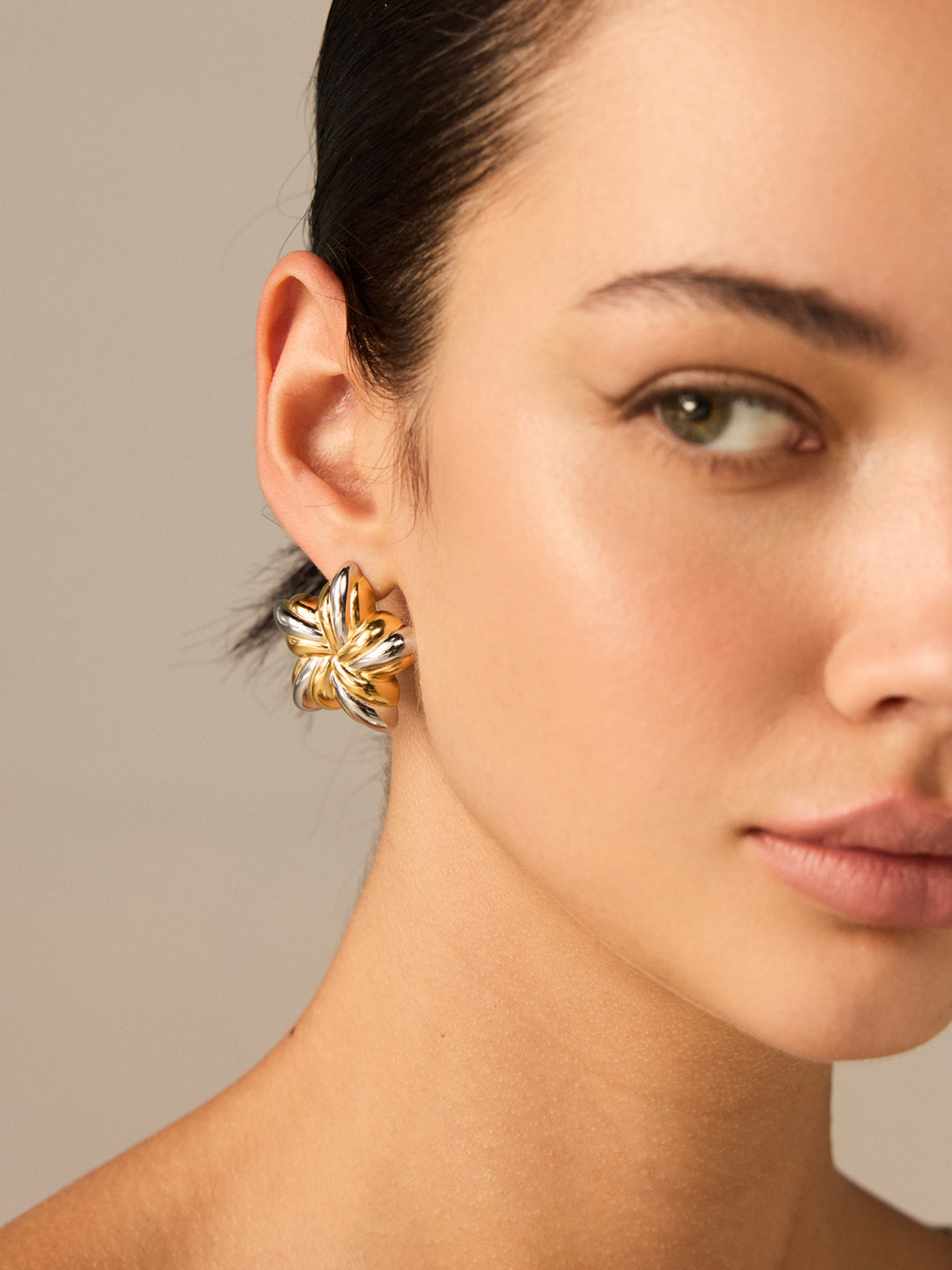 Two-Tone Flower-Shaped Stud Earrings