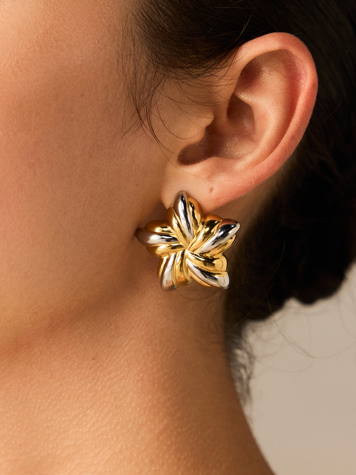 Two-Tone Flower-Shaped Stud Earrings