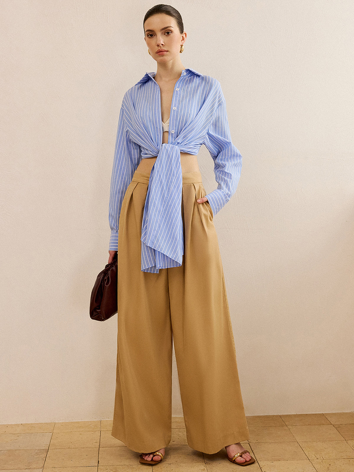 Oversized Striped Knotted Shirt