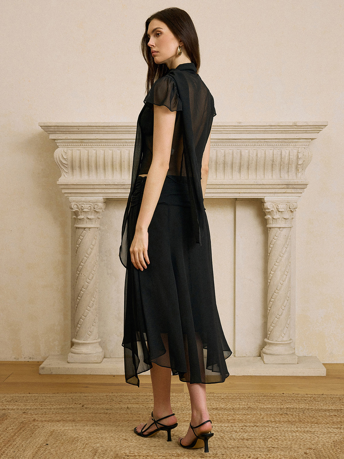 Scarf Neckline Chiffon Skirt Set