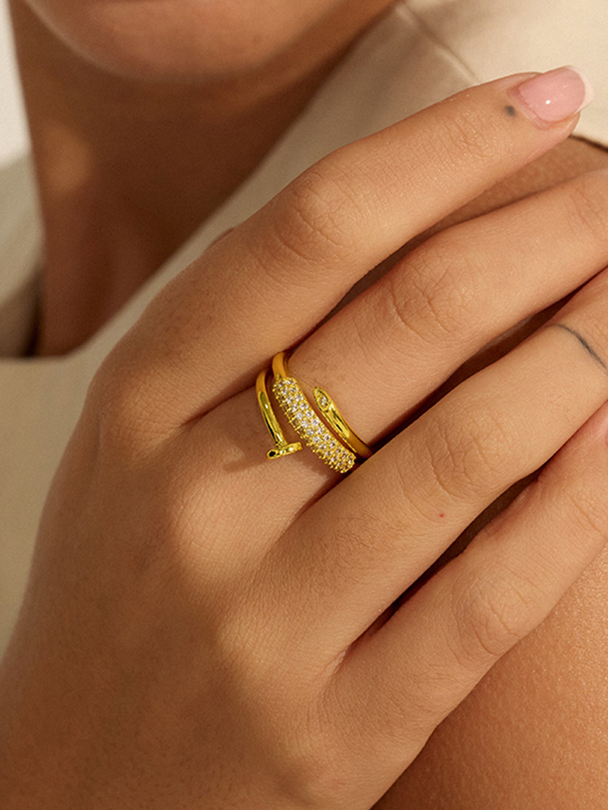 Gold Toned Stack Ring with Diamond-Like Details