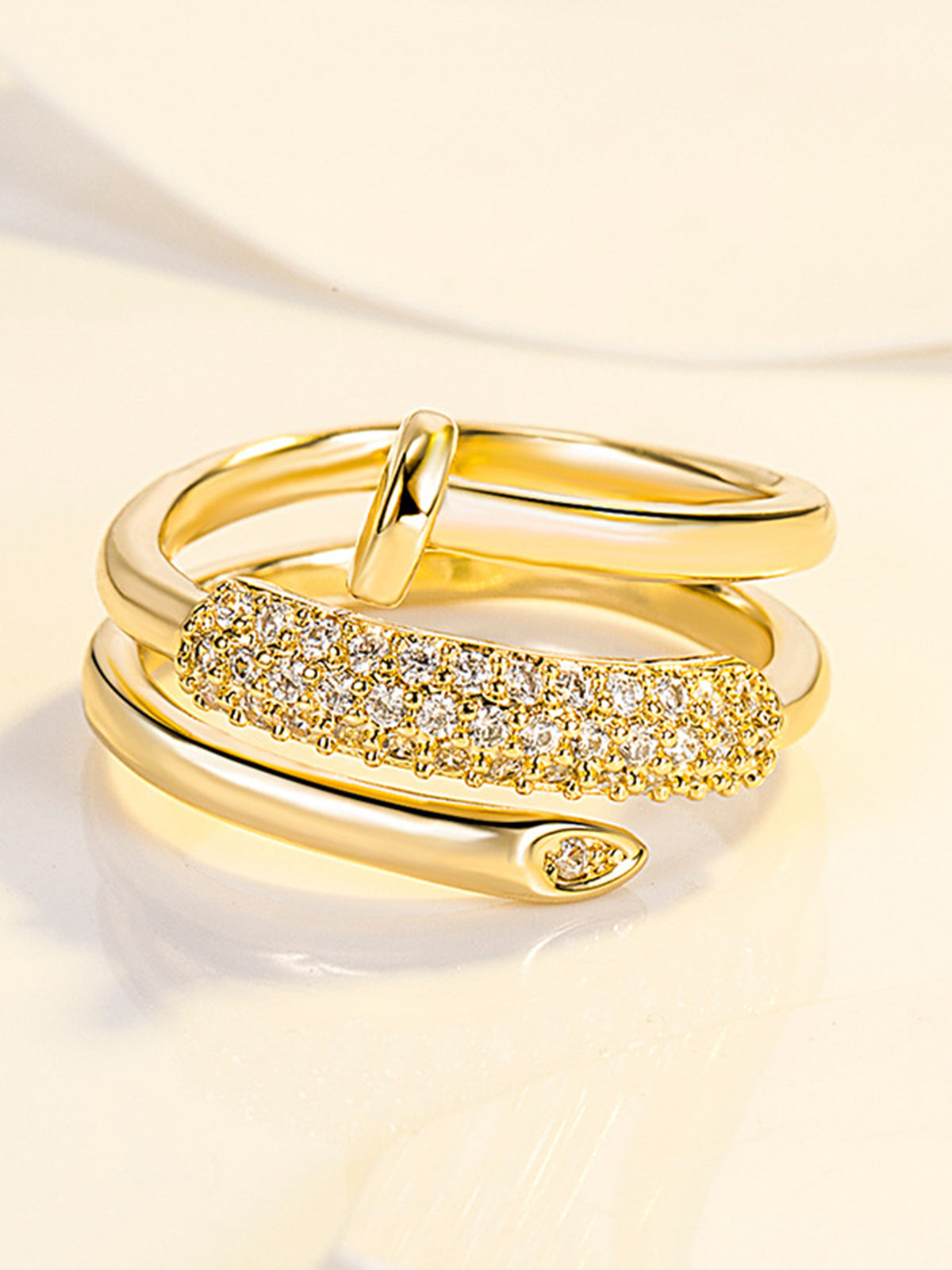 Gold Toned Stack Ring with Diamond-Like Details