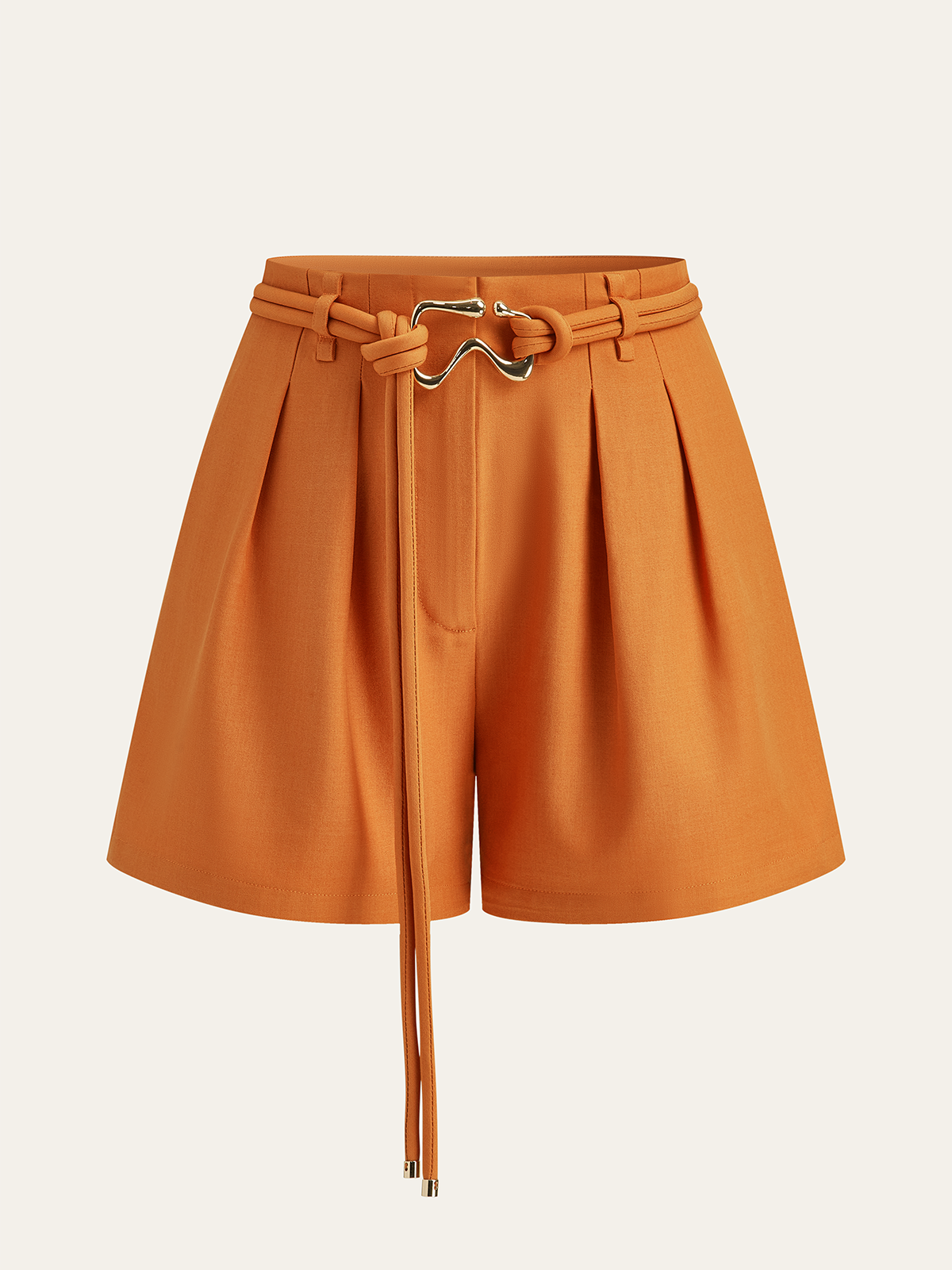 Belted High-Waisted Pleated Shorts