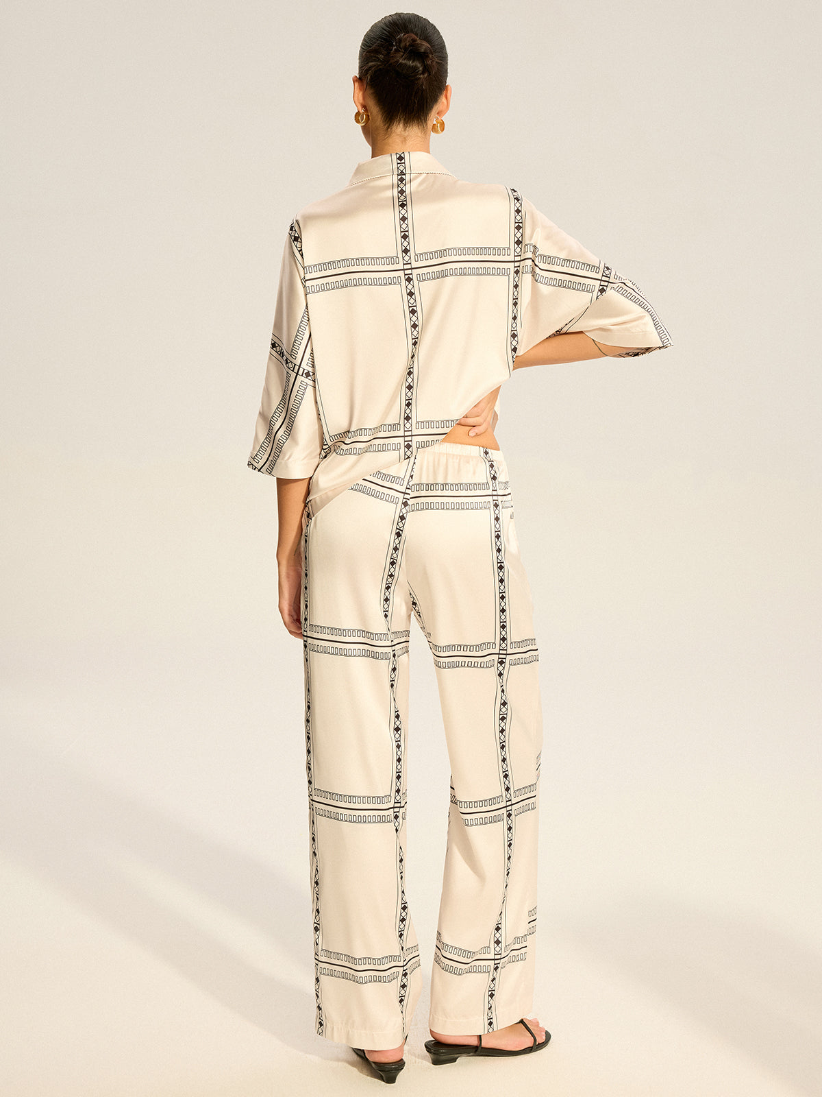 Geometric Printed Satin Pants Set