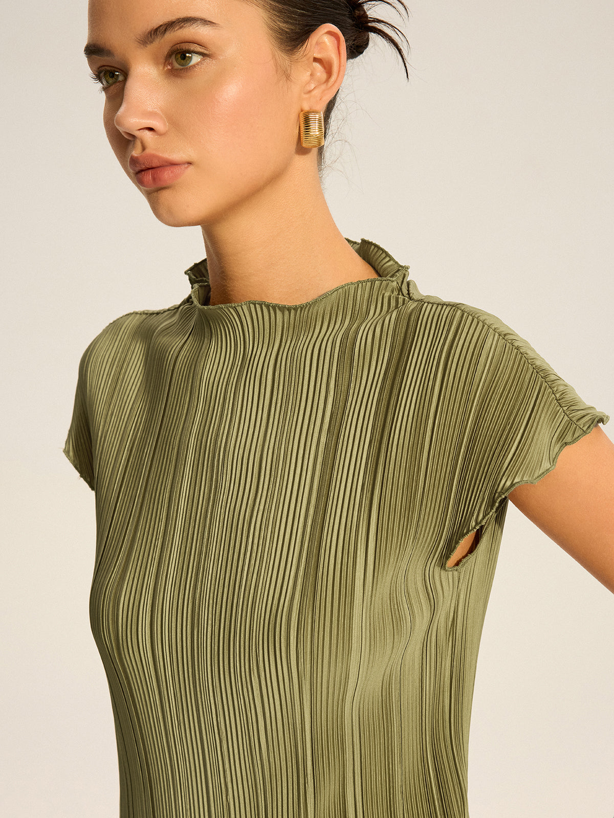 Pleated Top and Wide-Leg Pants Set