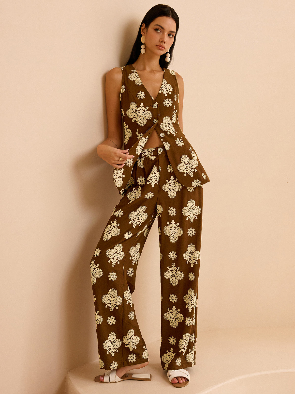 Floral Print Wide-Leg Pants Set