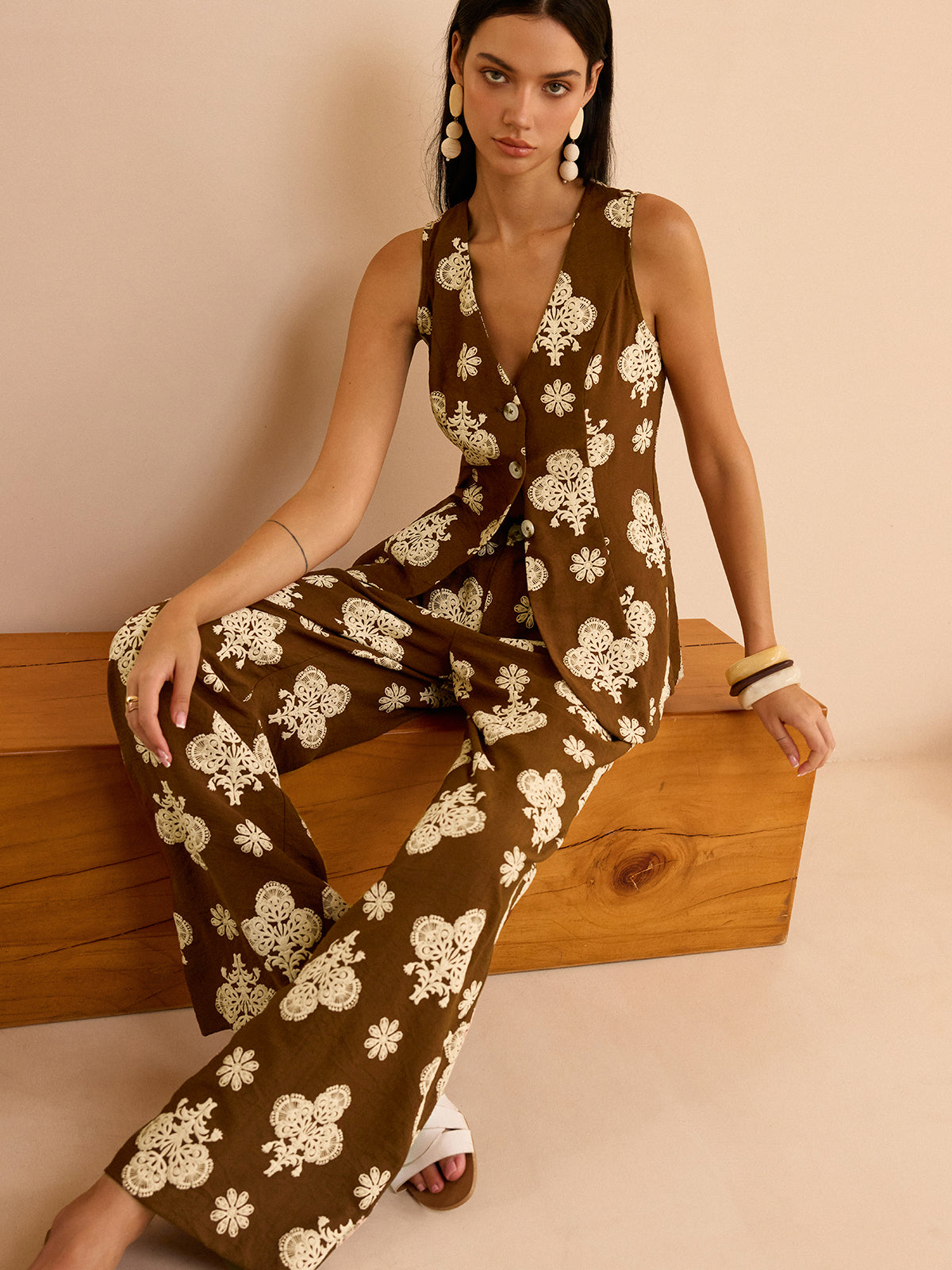 Floral Print Wide-Leg Pants Set