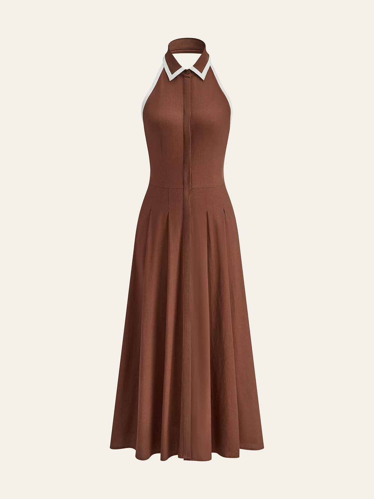 Pleated Dress with Trimed Collar
