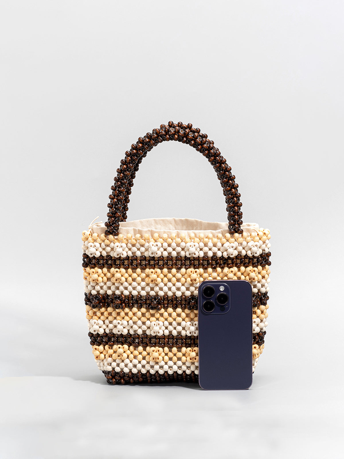 Striped Wooden Beaded Tote Bag