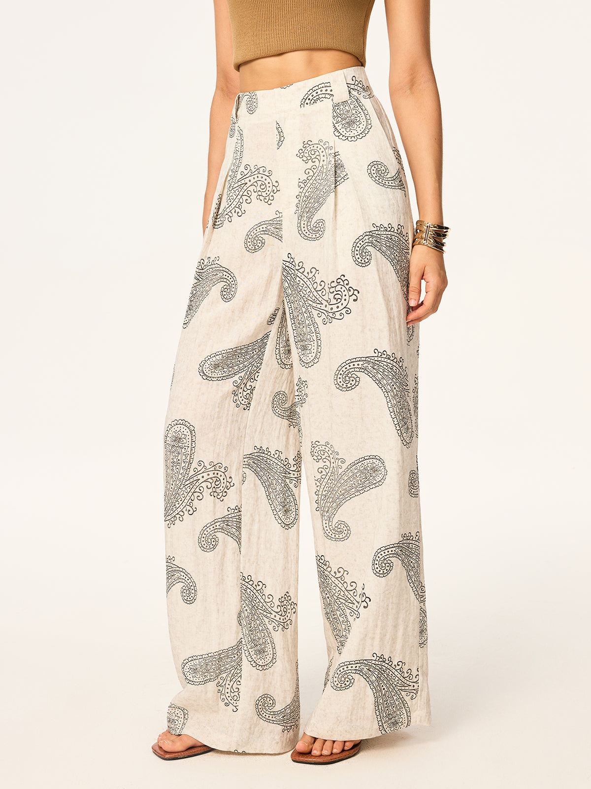 Boho Print Wide-Leg Pants without Belt