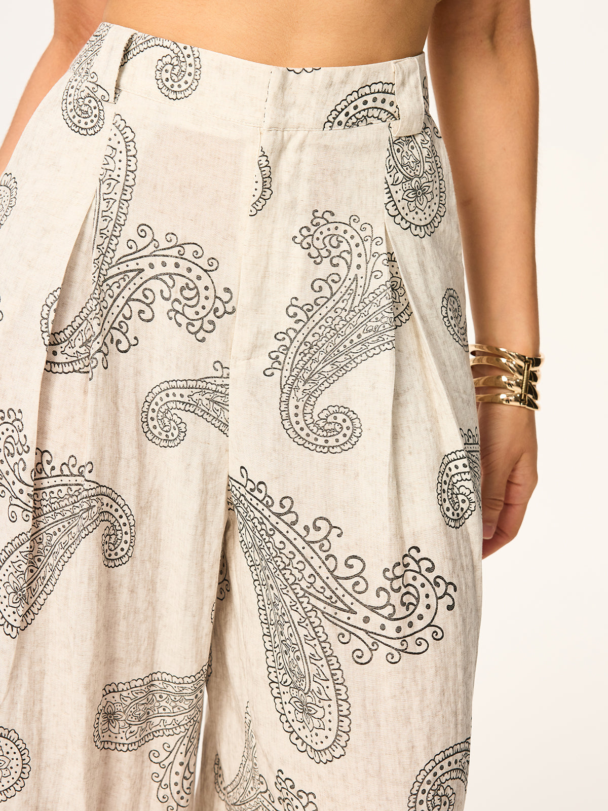 Boho Print Wide-Leg Pants without Belt