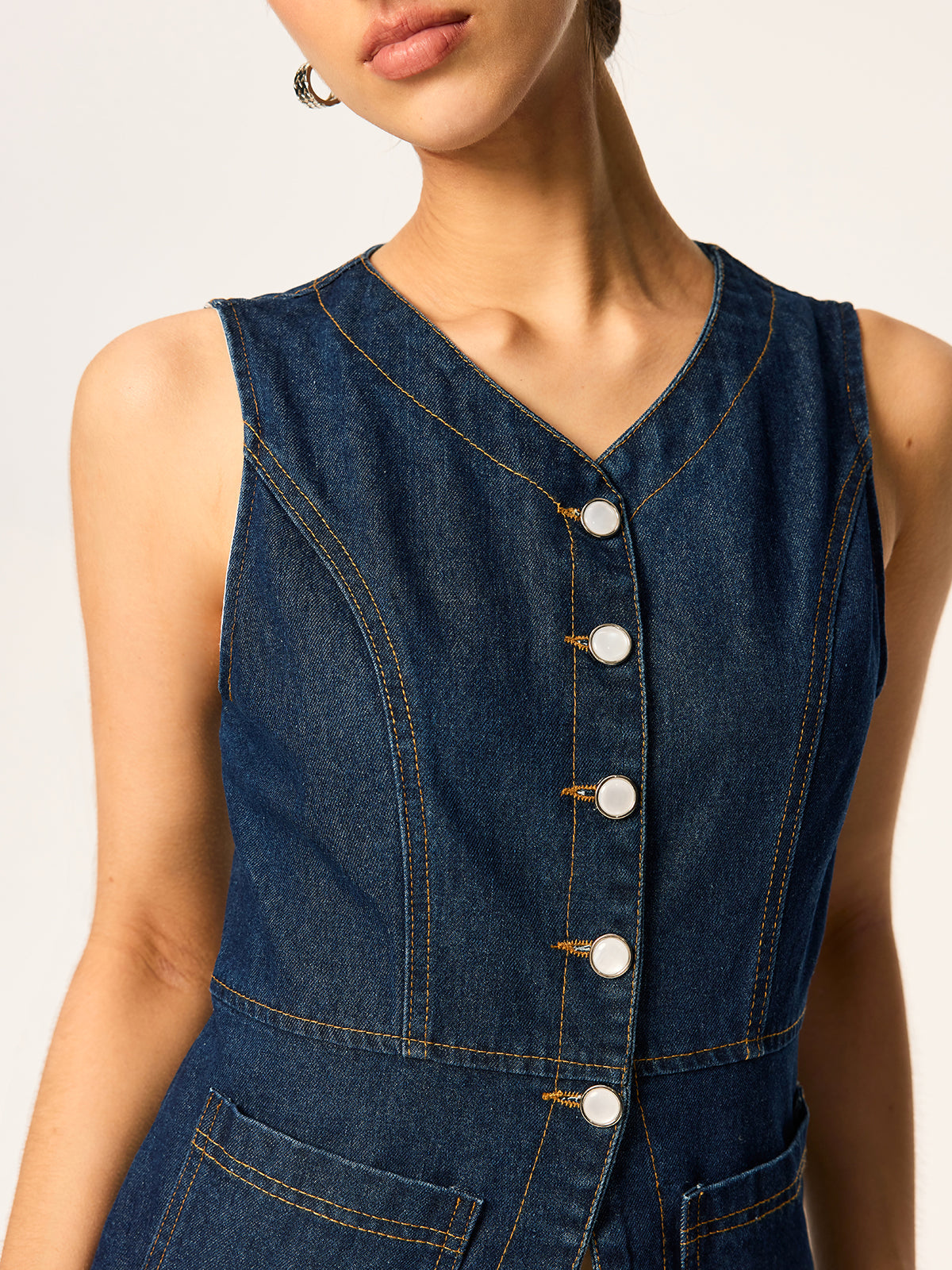 Denim Slim Button Sleeveless Vest
