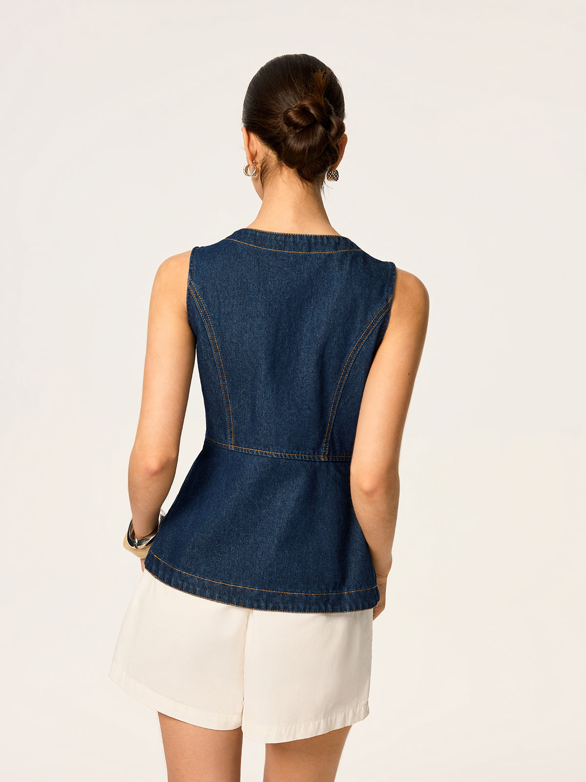 Denim Slim Button Sleeveless Vest