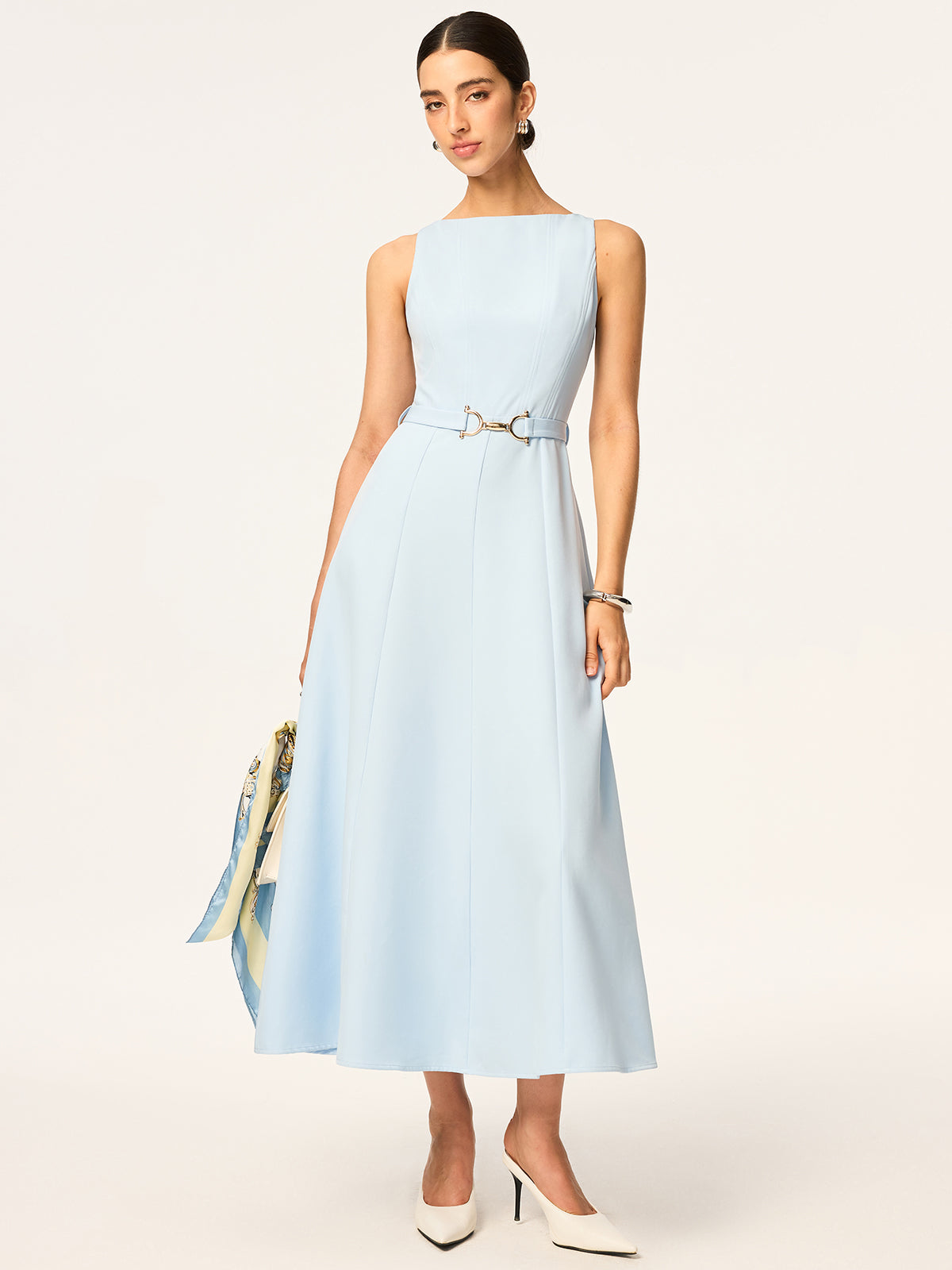 Belted Sleeveless Midi Dress