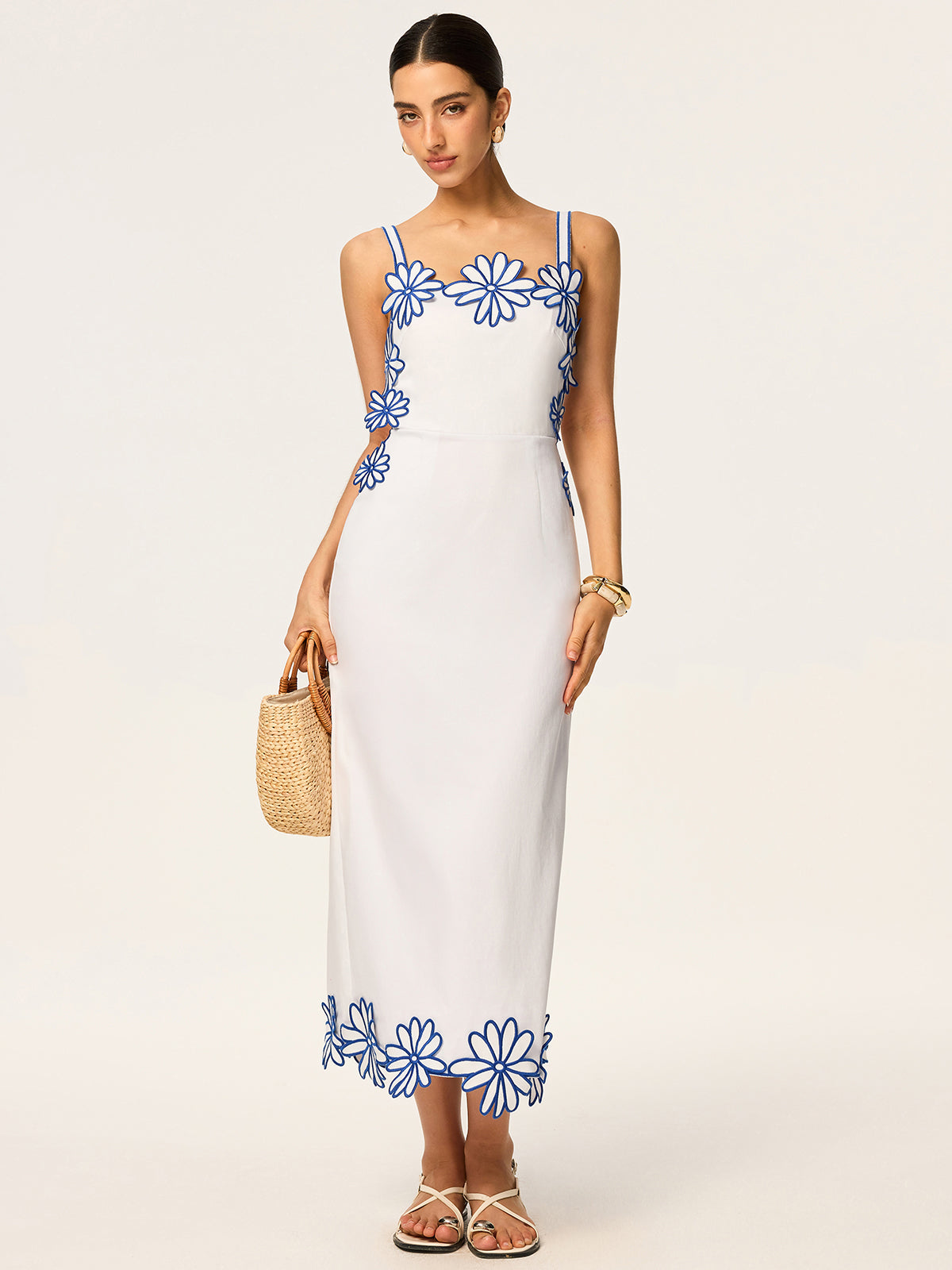Floral Embroidery Back Bow Maxi Dress