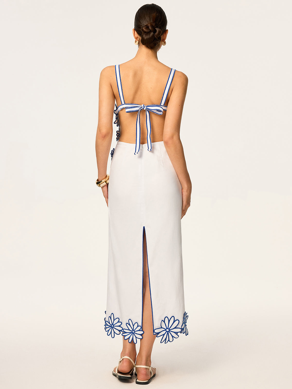 Floral Embroidery Back Bow Maxi Dress
