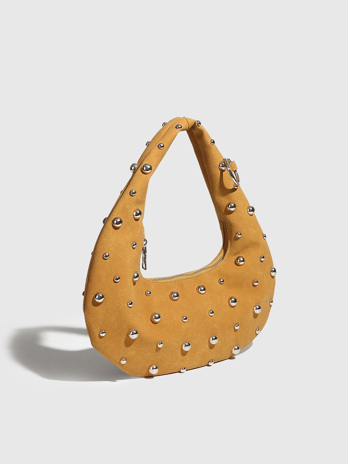 Stud-Embellished Hobo Bag with Zipper Detail