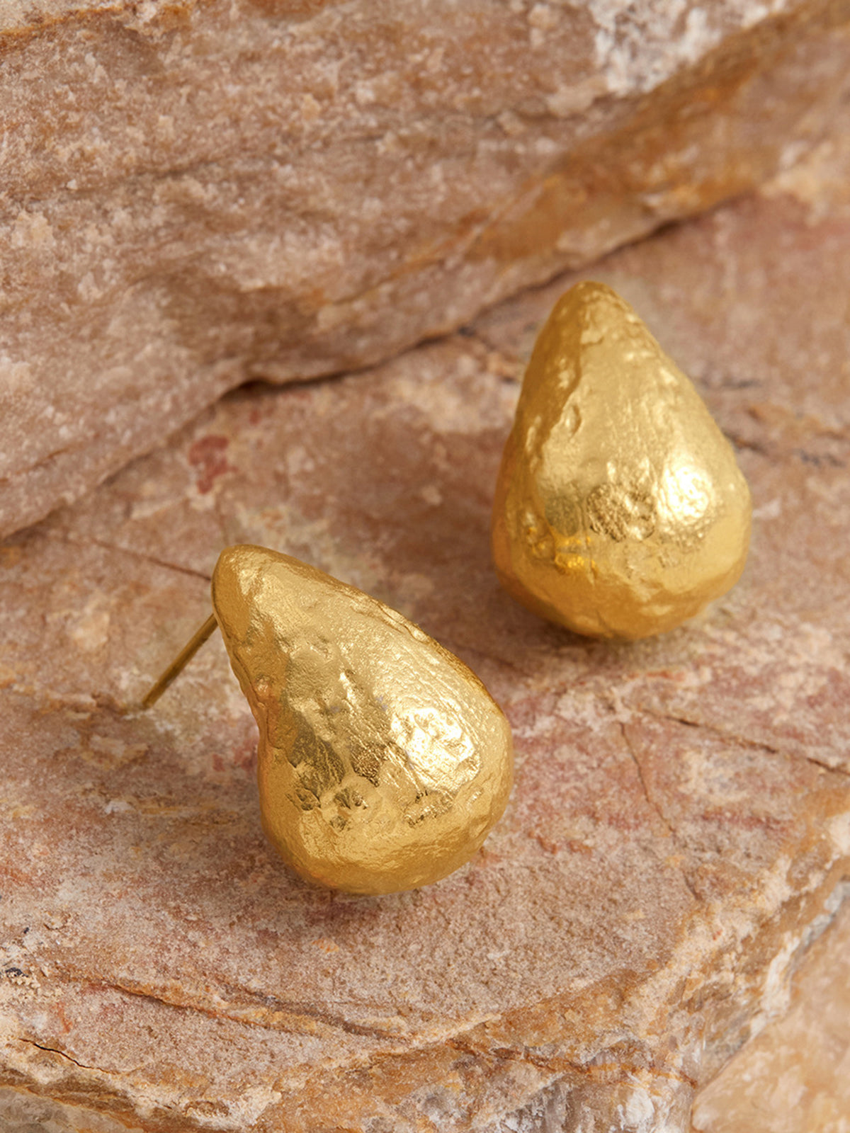 Gold-Tone Textured Teardrop Stud Earrings