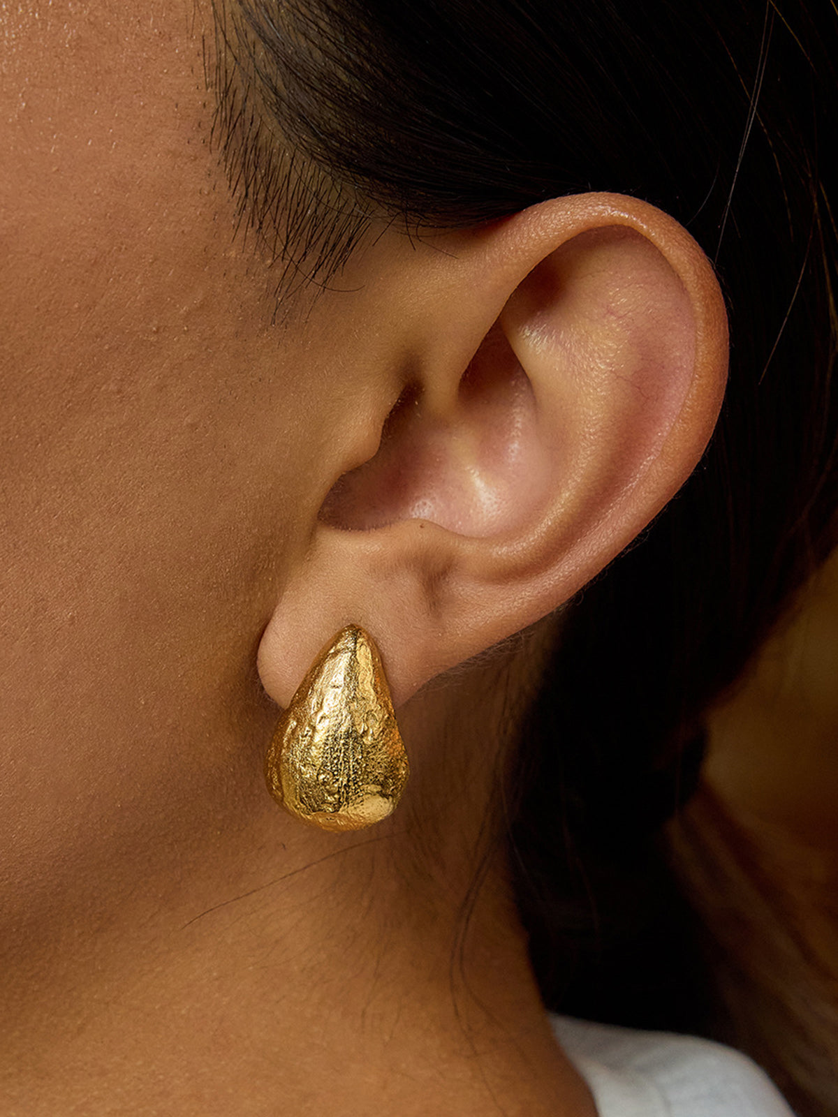 Gold-Tone Textured Teardrop Stud Earrings