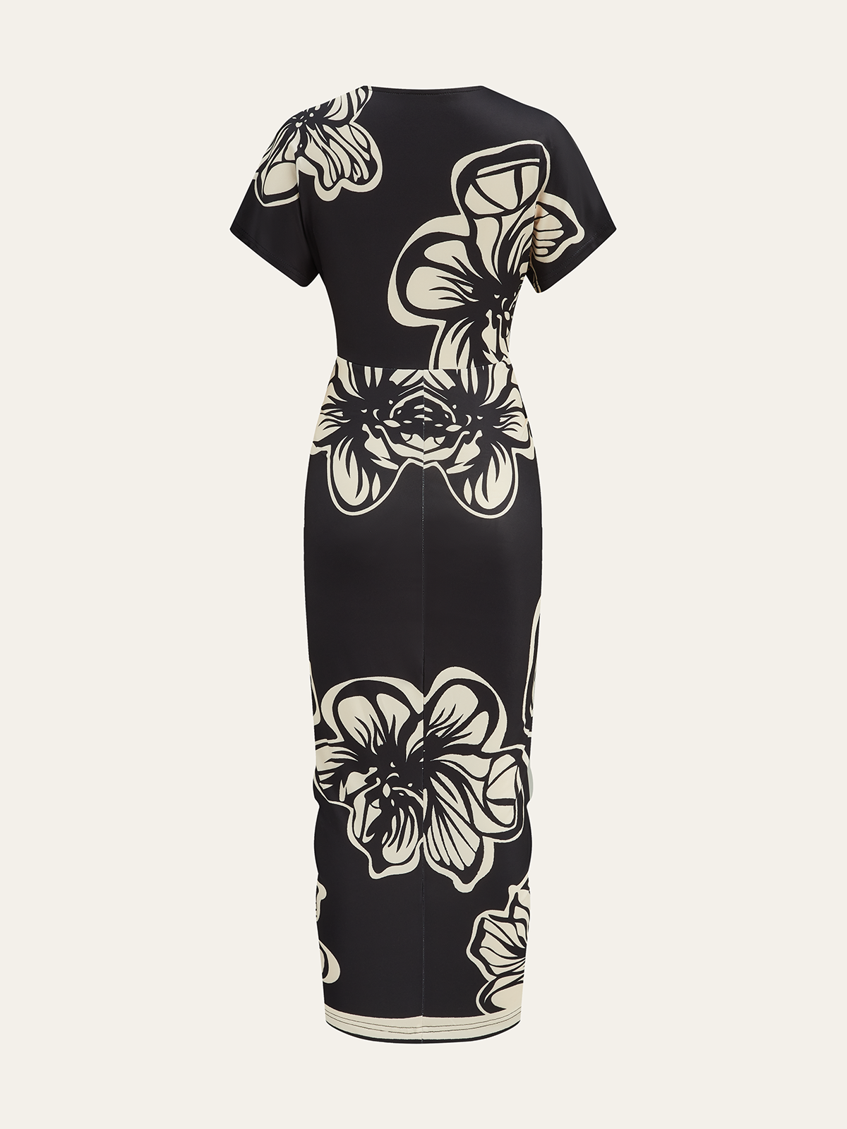 Floral Printed Ruched Deep V-Neck Midi Dress