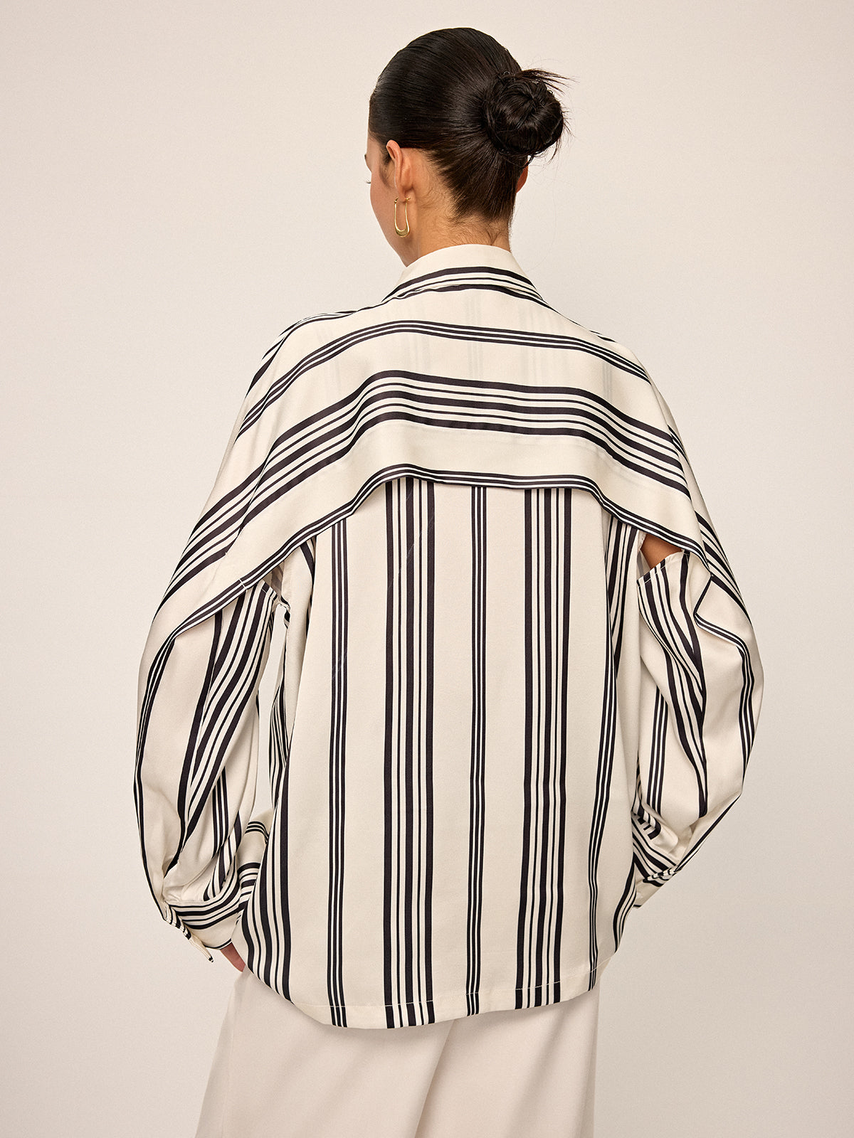 Oversized Satin Striped Shirt with Cut-Out Back Detail