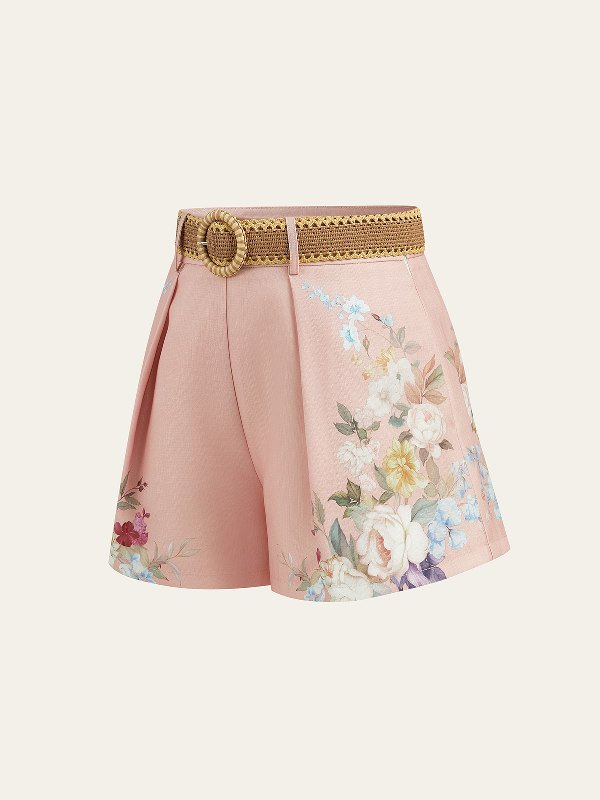 Floral Printed Belted High-Waist Shorts