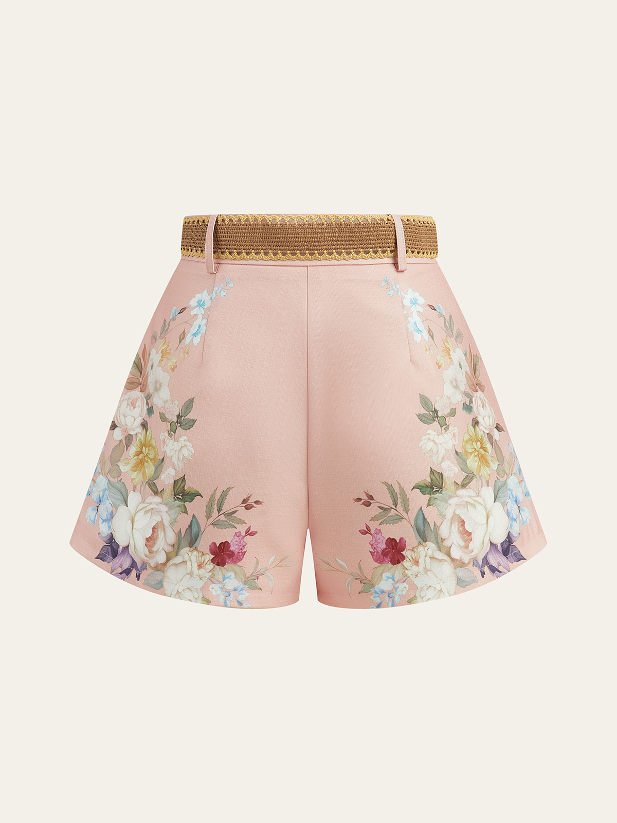 Floral Printed Belted High-Waist Shorts