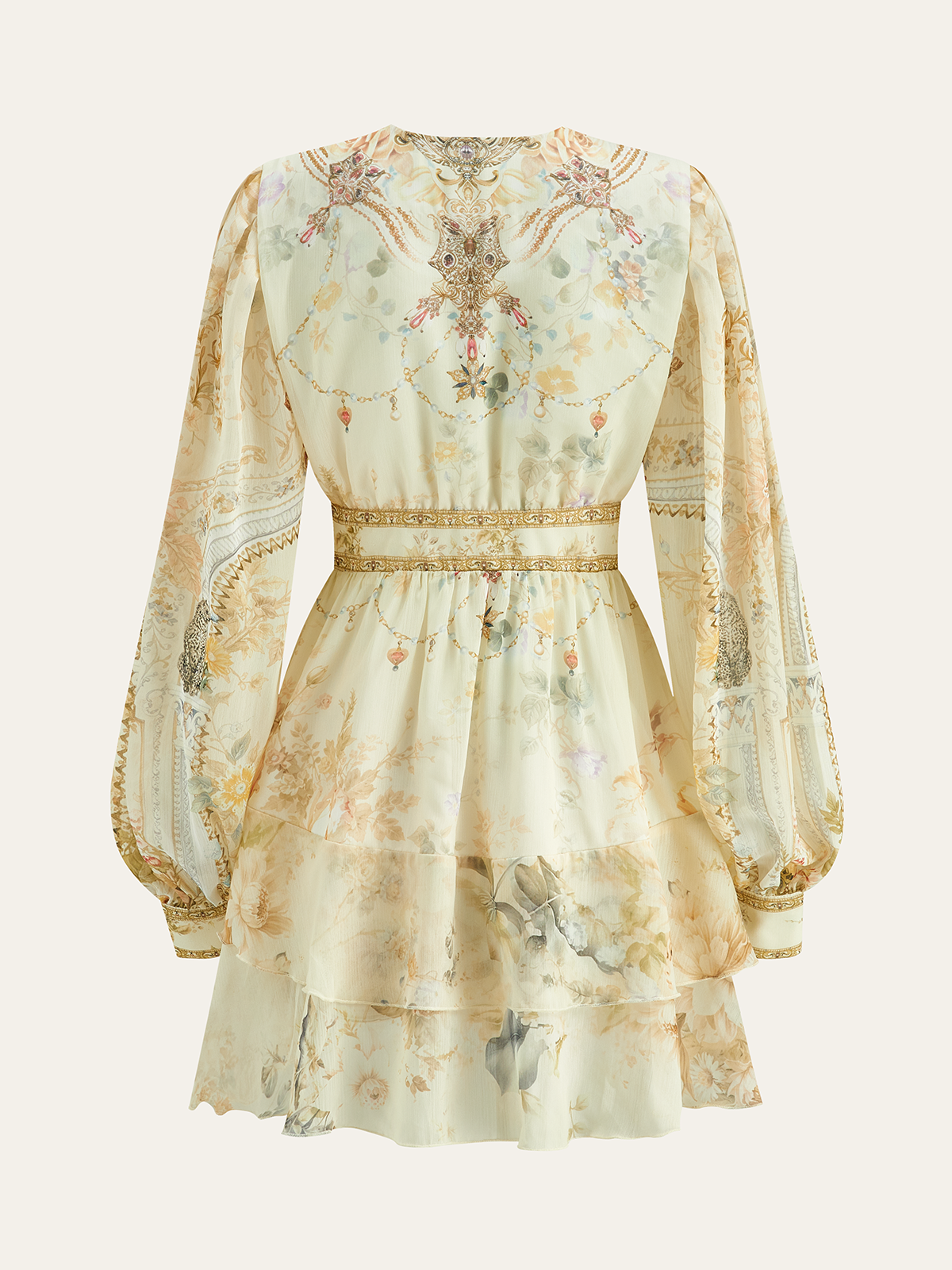 Semi-Sheer Chiffon Floral Printed Ruffled Mini Dress