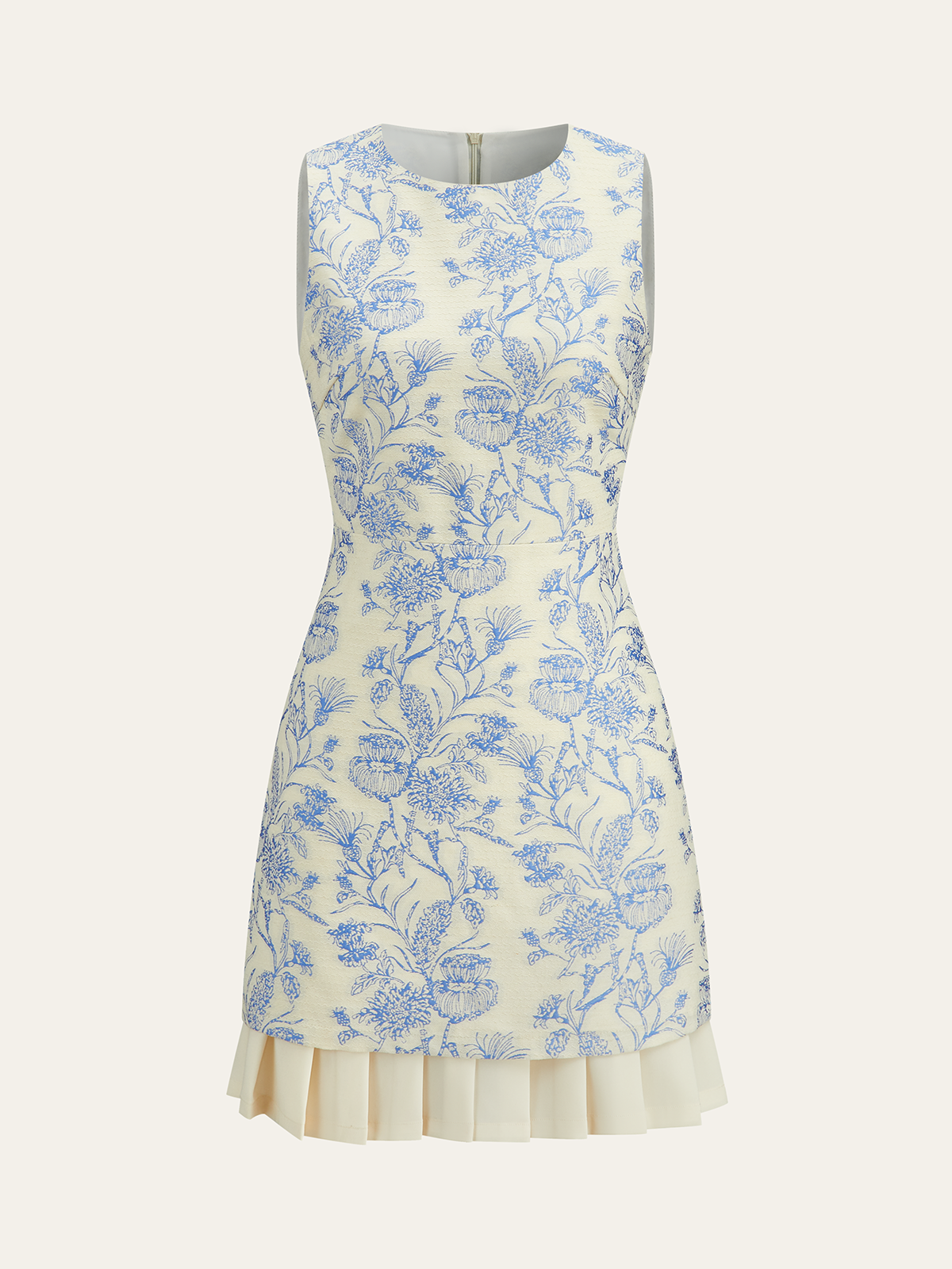 Floral Printed Sleeveless Dress with Pleated Hem