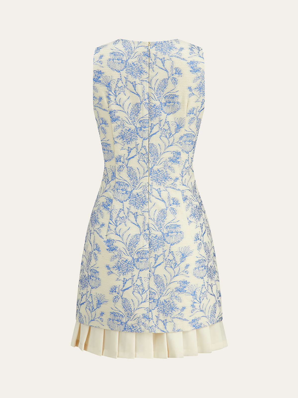 Floral Printed Sleeveless Dress with Pleated Hem