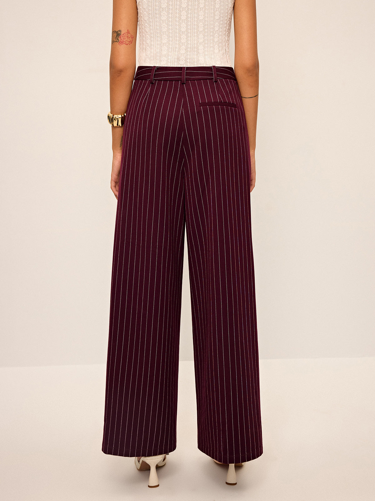 Pinstripe Wide-Leg Straight Pants