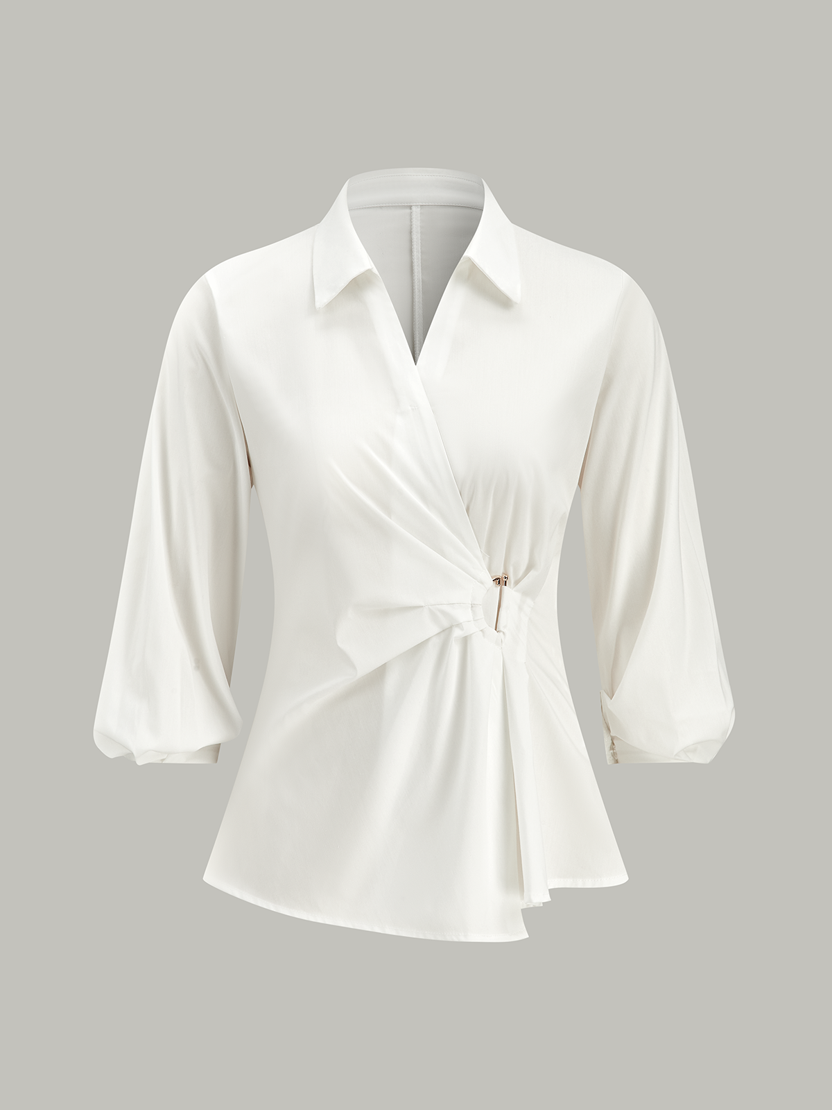 Asymmetric Wrap Shirt with Metal Buckle