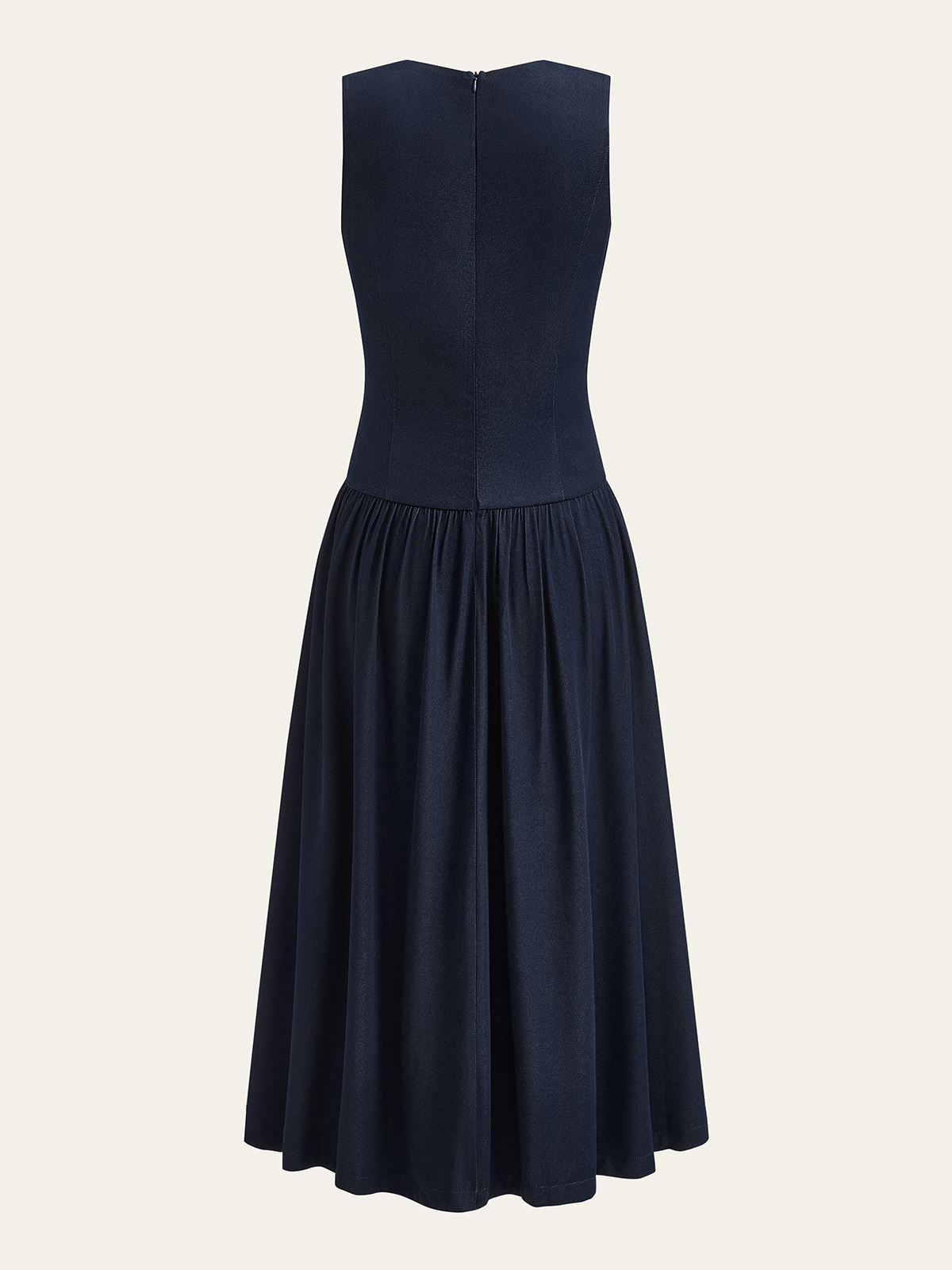 Denim V-Neck Ruched Midi Dress
