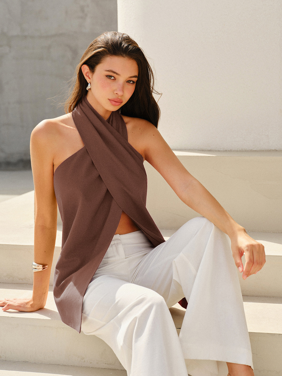 Halter-Style Cross-Neckline Backless Top