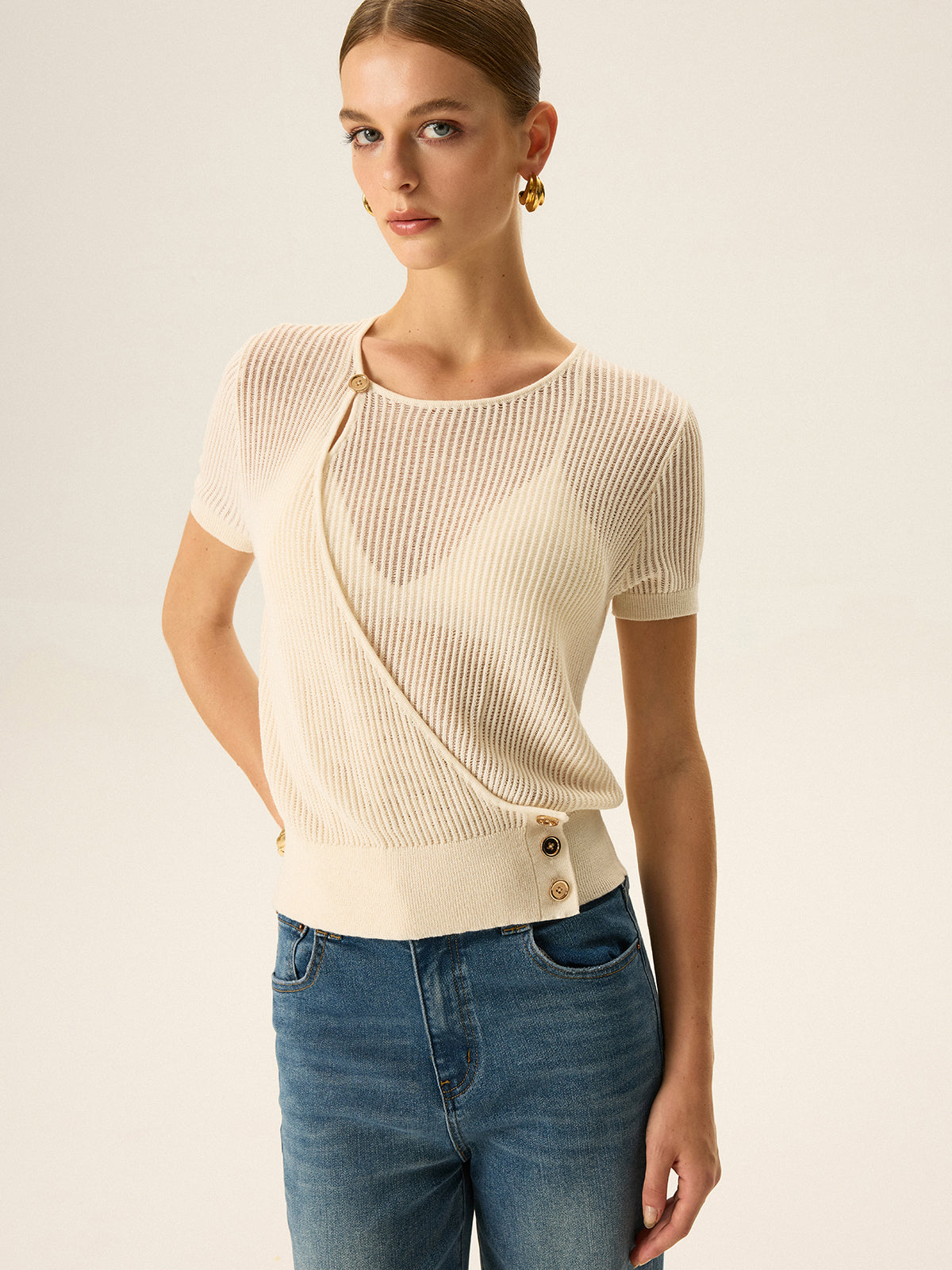 Asymmetric Button Knit Top