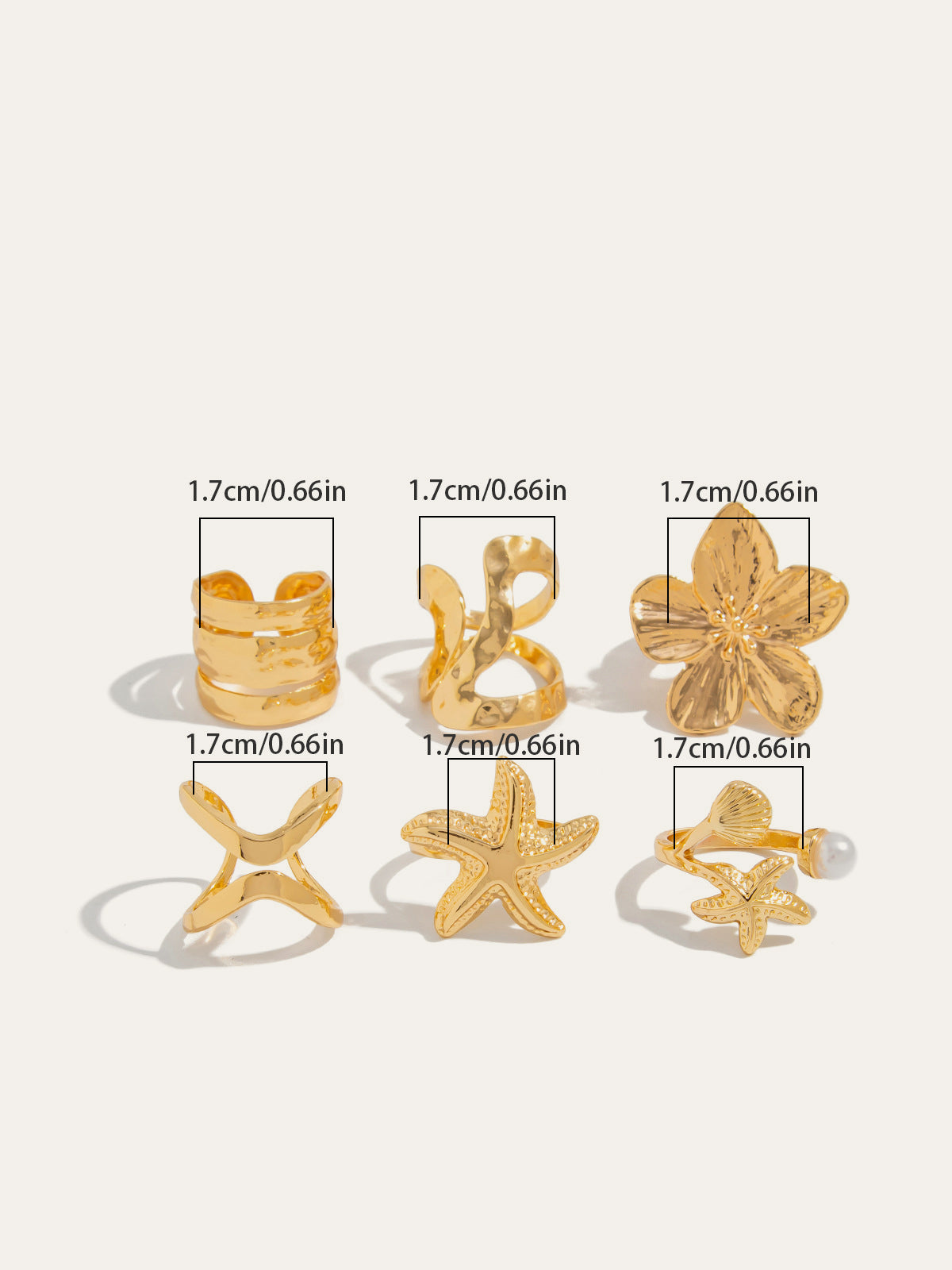 Gold-Tone Irregular Sea-Inspired Ring Set