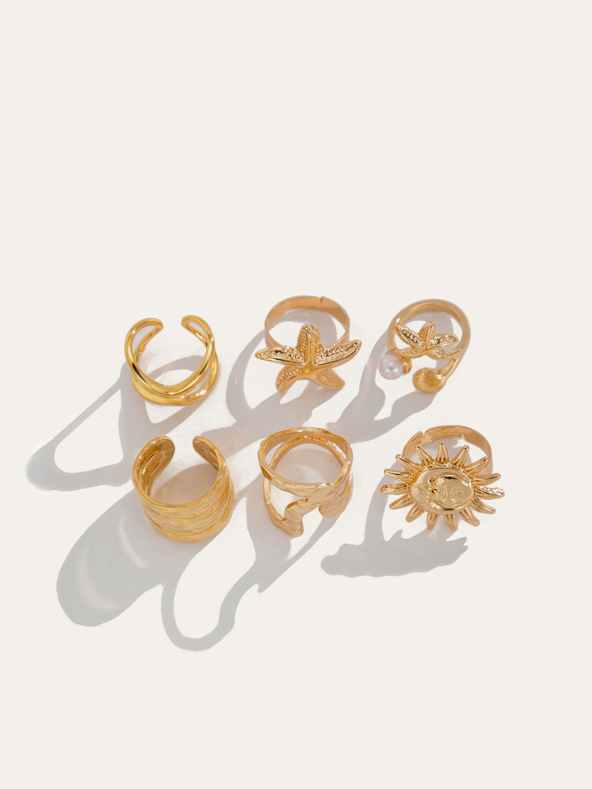Gold-Tone Irregular Sea-Inspired Ring Set