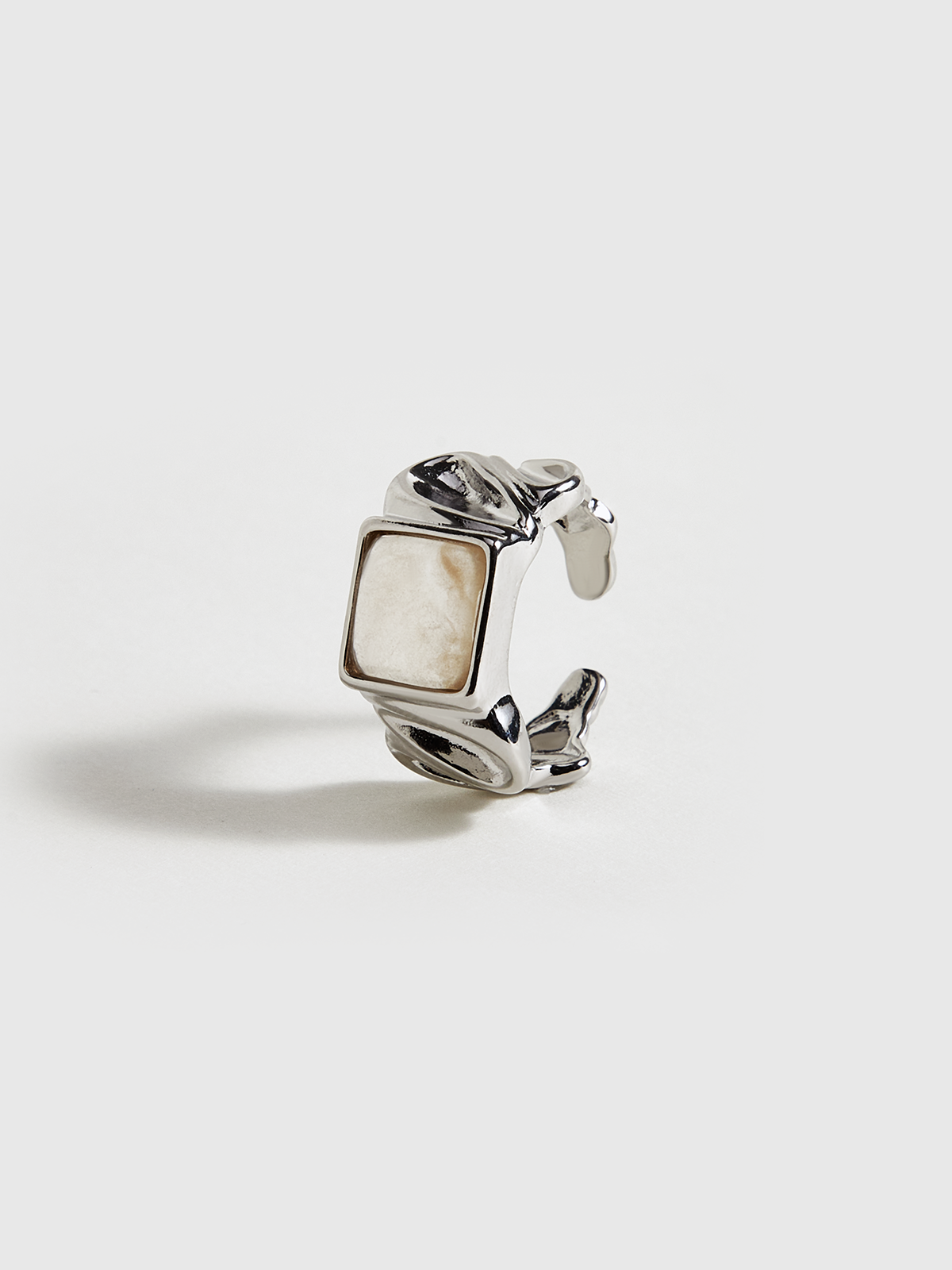 Silver Tone Adjustable Ring with Square Stone