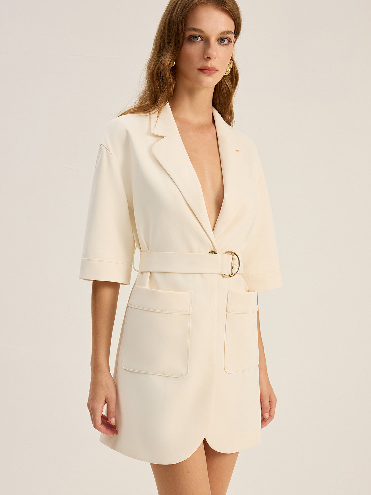 Belted Pocketed Blazer Dress