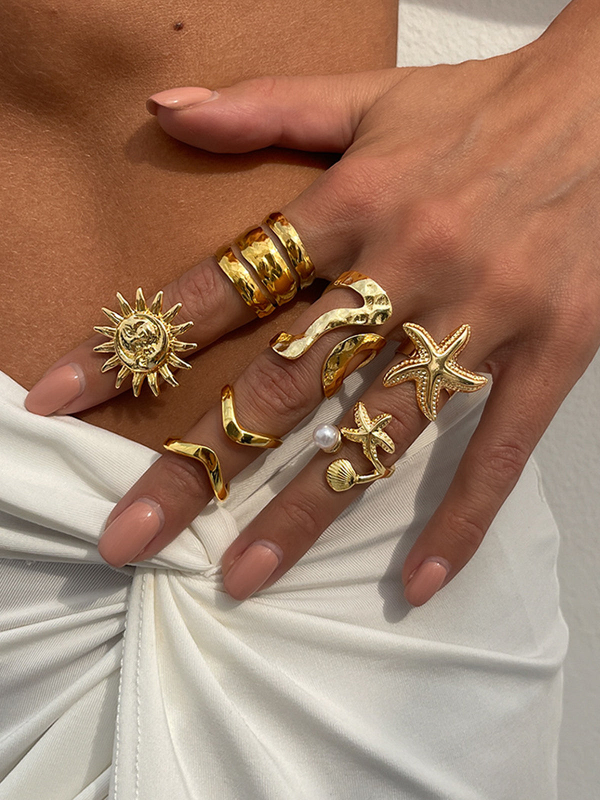 Gold-Tone Irregular Sea-Inspired Ring Set