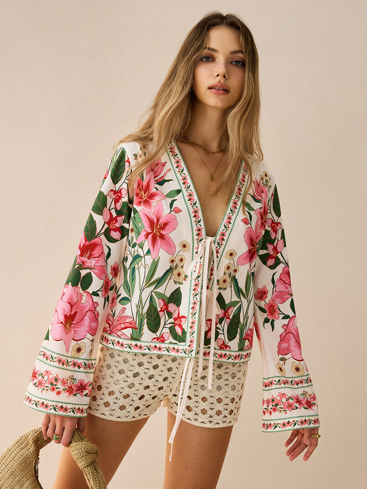 Floral Print Tie-Front Shirt