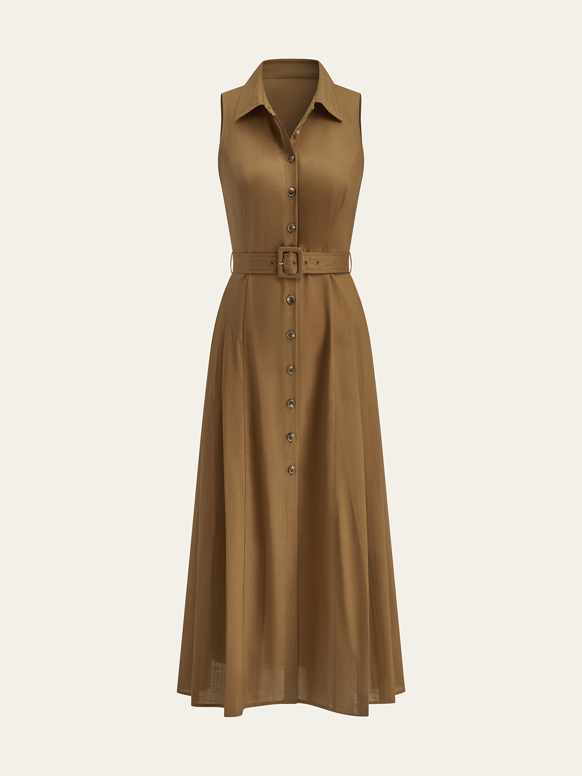 Belted Button Sleeveless Maxi Dress