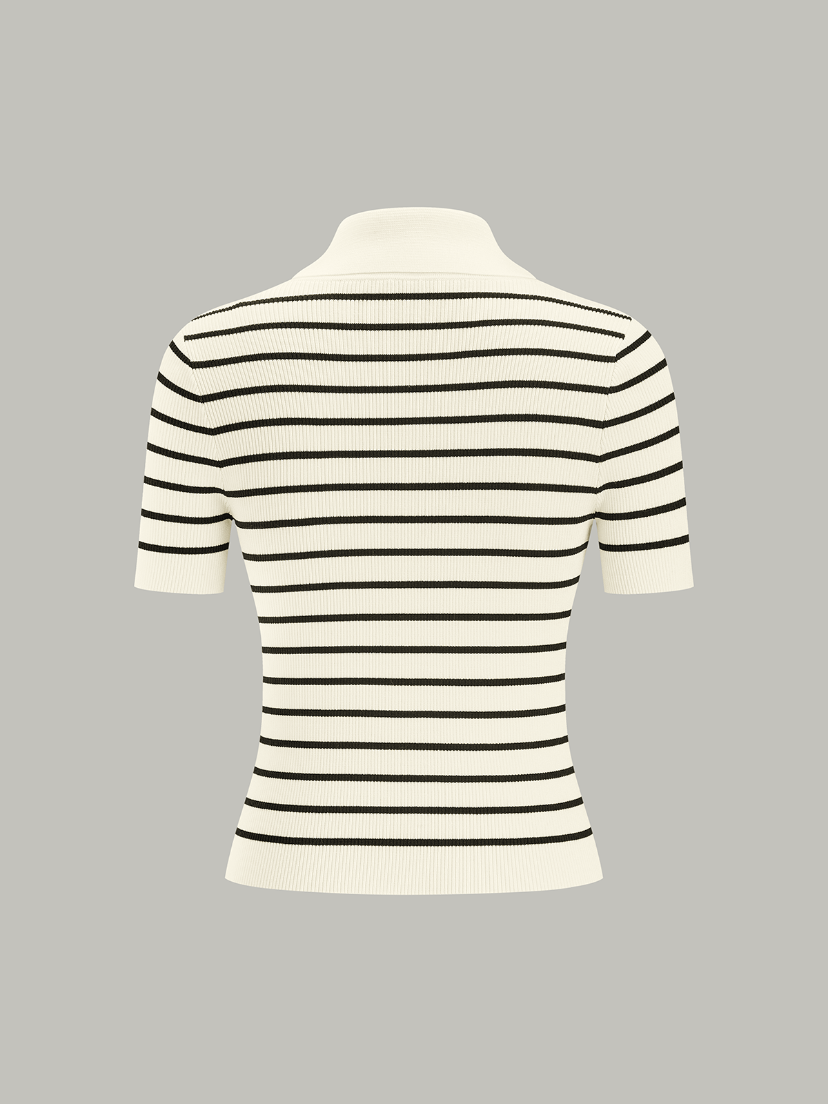 Striped Short-Sleeve Polo Collar Knit Cardigan