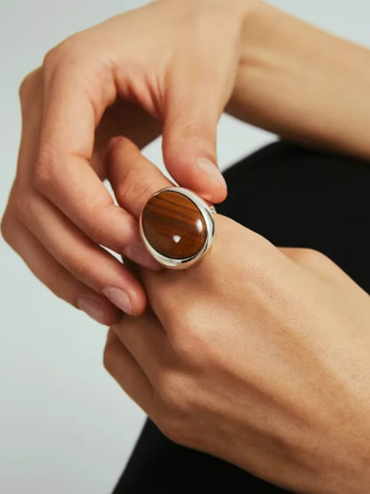 Woodgrain Stone Silver Ring