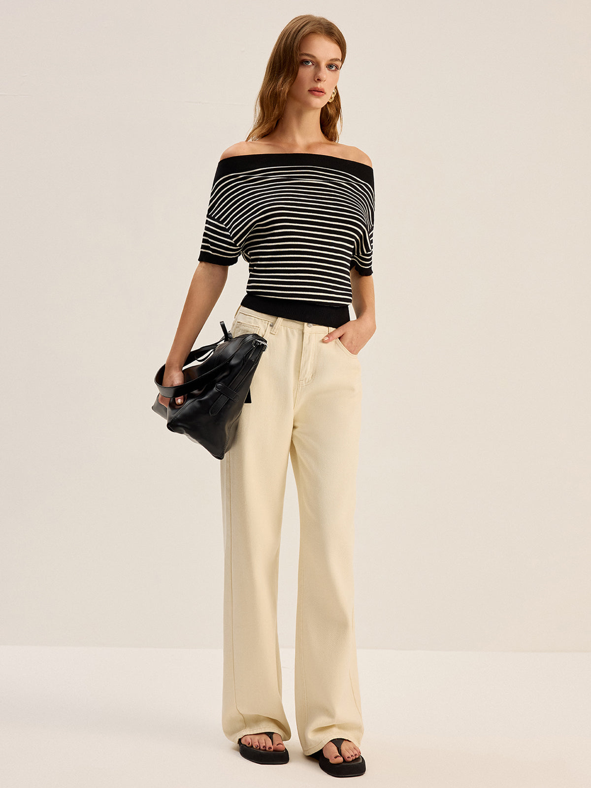 Striped Off-Shoulder Knit Top