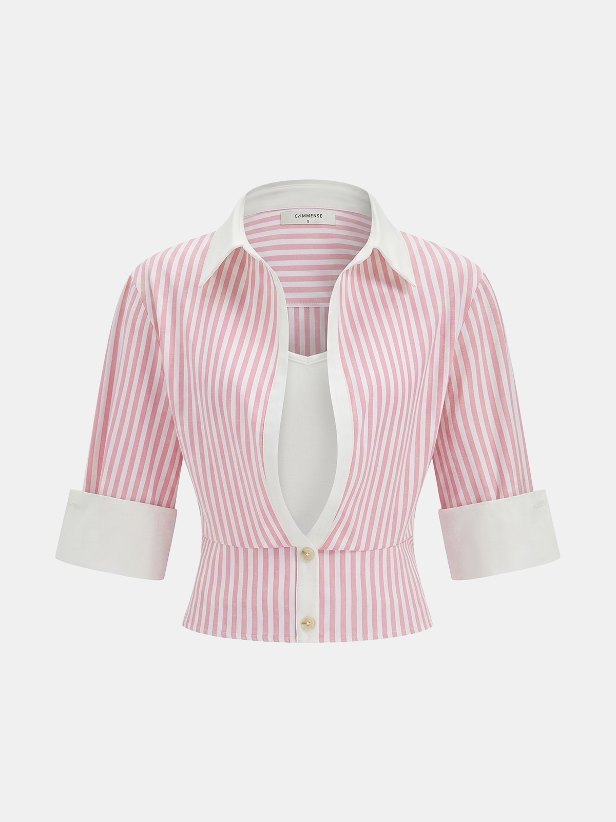 Striped Cotton Blend Cropped Shirt